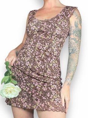 🌾 Y2K Floral Print Mesh Dress 🌾